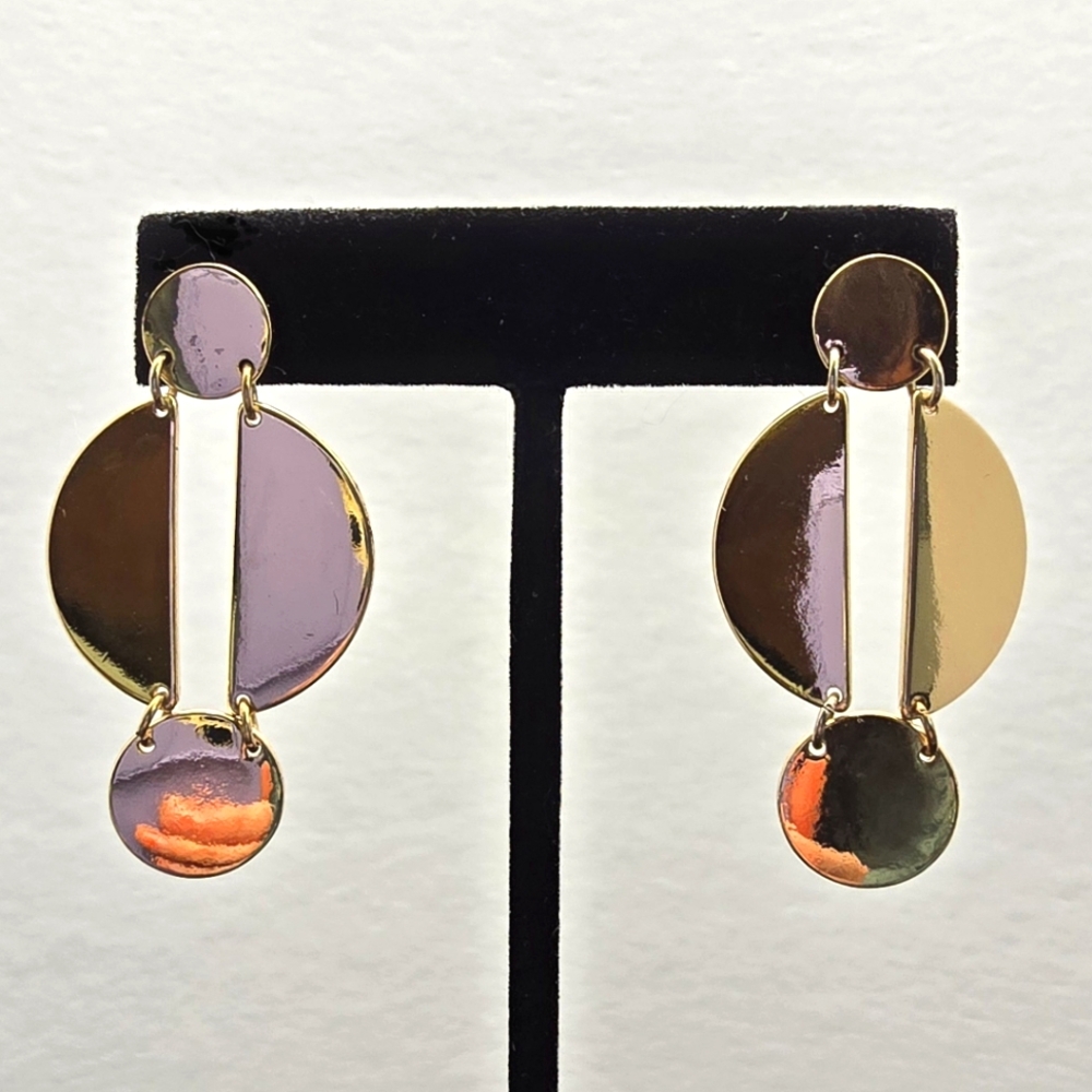 Modern Geometric Gold-Tone Dangle Earrings